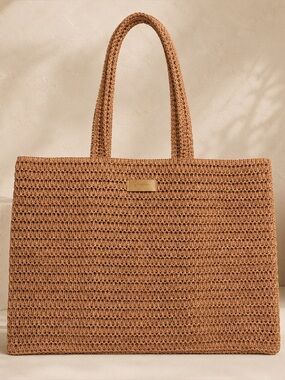 Burberry Goddess Raffia Woven Open-Top Tote Bag NEW